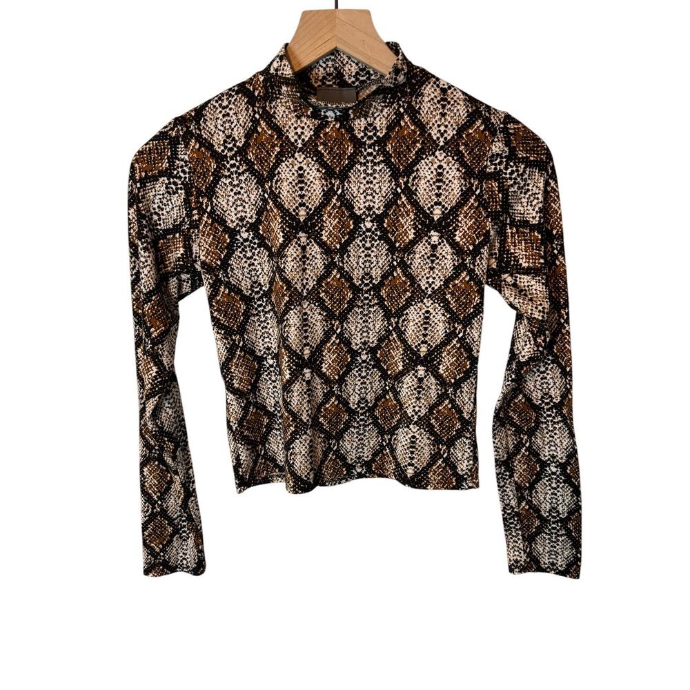 Olivia Rae New York Snakeskin Python Print Mock Neck Fitted Top Women’s Small